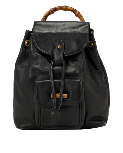 Vintage Bamboo Backpack, &pound;295, Handbags, Black, Leather, Front view